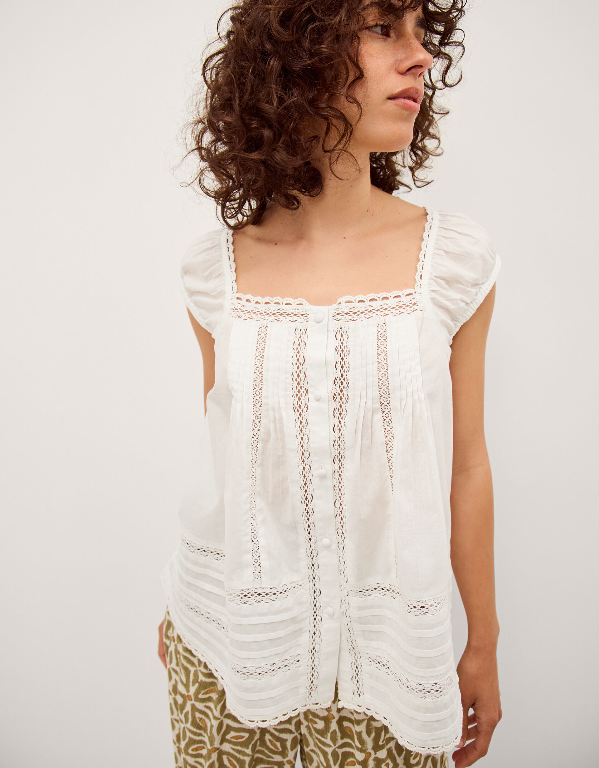 Olivia Lace Trim Top Ivory | Tops & T-shirts | Monsoon UK.