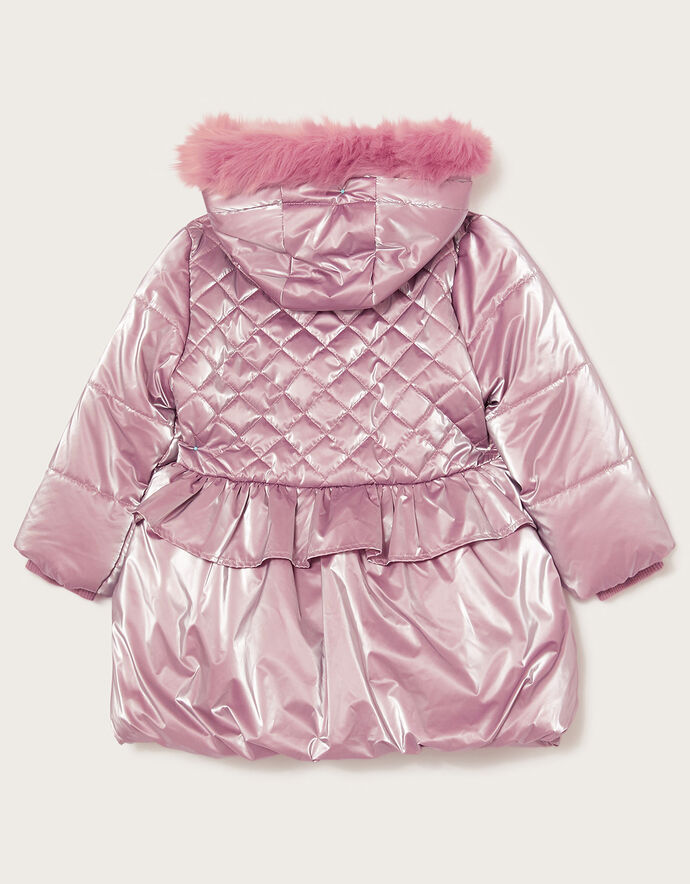 Iridescent Faux Fur Hood Padded Coat Pink