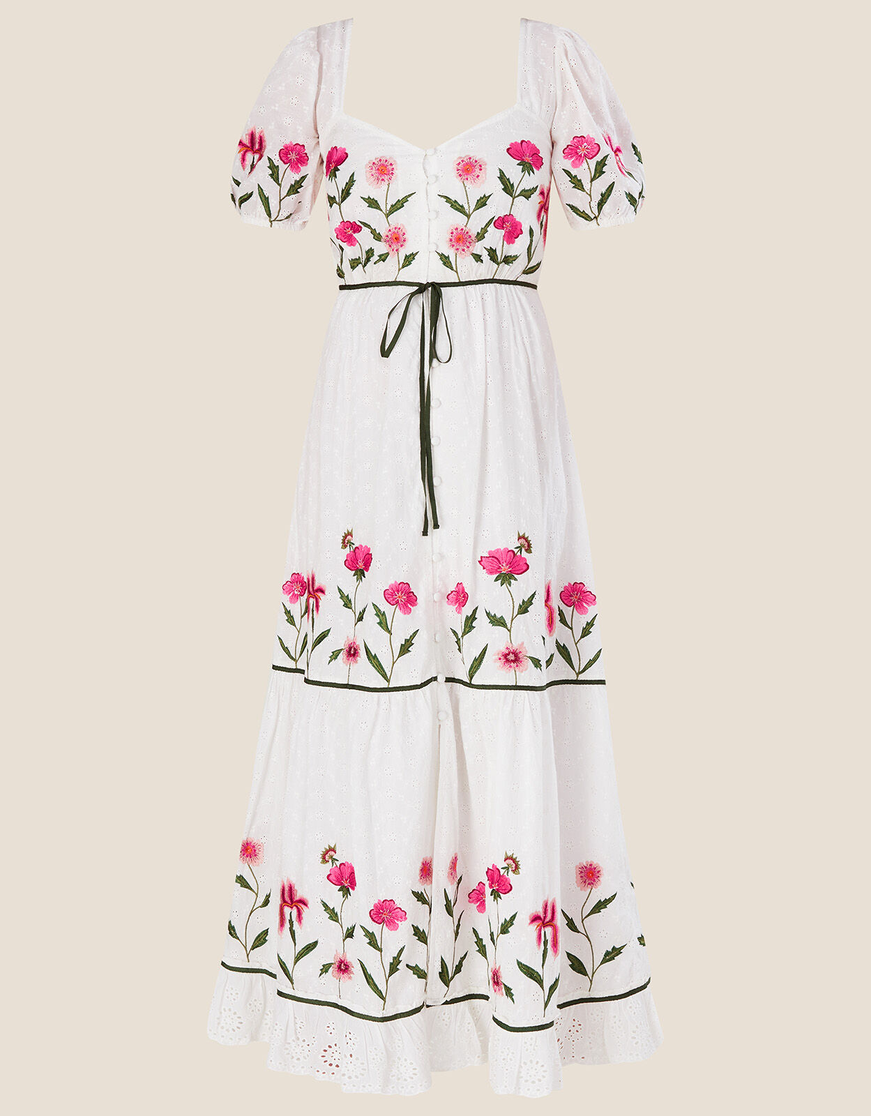 Anna Embroidered Broderie Maxi Dress Ivory