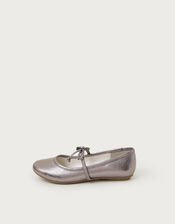 Bow Strap Metallic Ballet Flats, Silver (SILVER), large