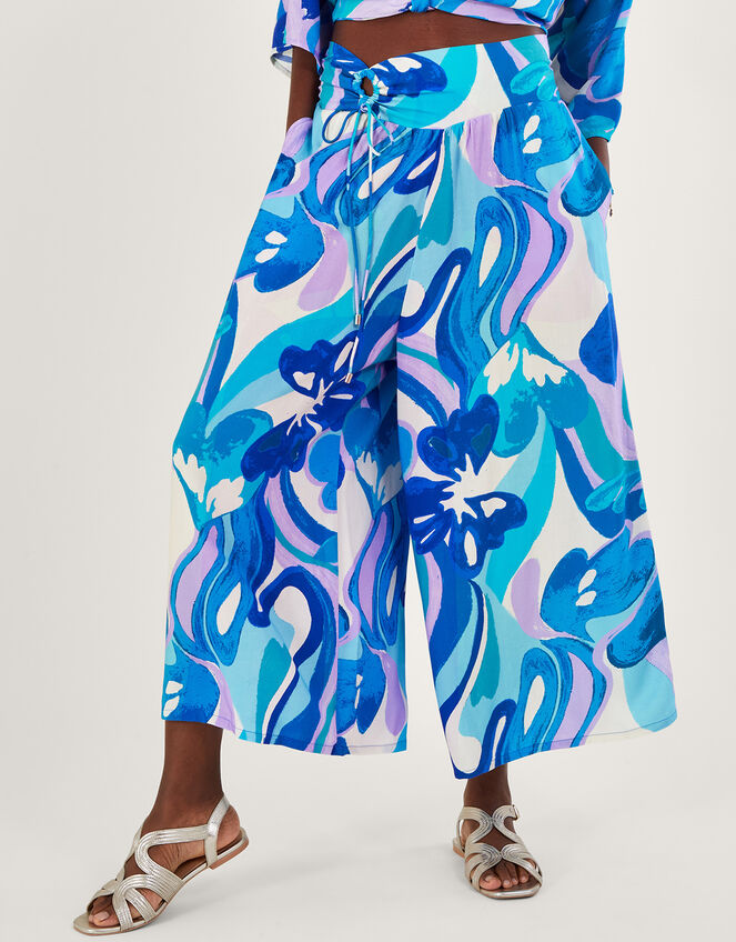 Swirl Print Cropped Trousers in LENZING™ ECOVERO™ Blue