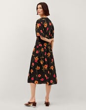 Fallon Floral Print Lace Midi Dress, Black (BLACK), large
