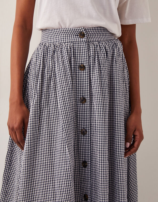 Bea Gingham Button Midi Skirt, Blue (NAVY), large