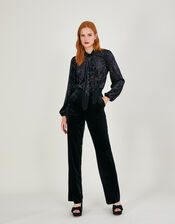 Carla Velvet Bootcut Trousers, Black (BLACK), large