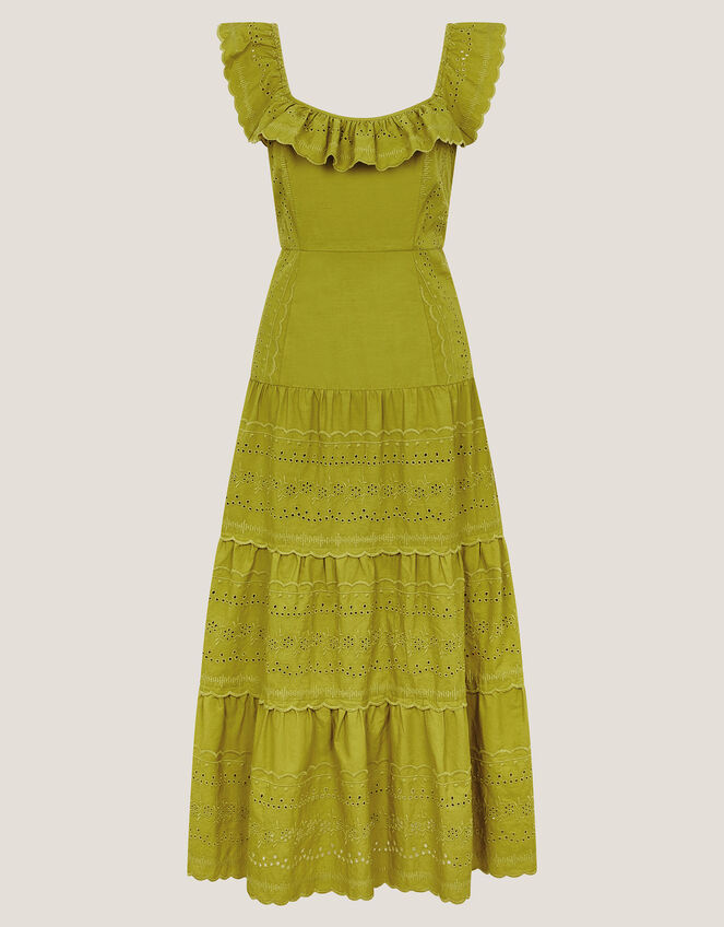Lucy Broderie Frill Midi Dress, Green (GREEN), large