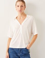 Cara Collar Jersey T-Shirt, Ivory (IVORY), large
