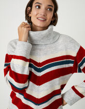 Aneta Cowl Neck Chevron Stripe Jumper, Grey (GREY), large