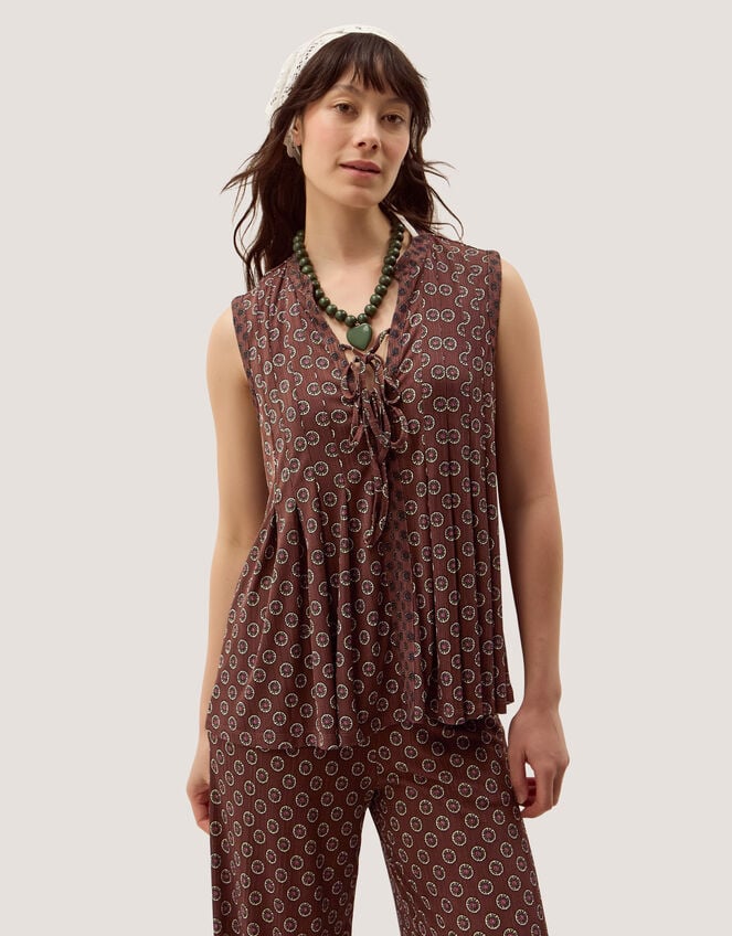 Magdalena Geometric Jersey Top, Brown (CHOCOLATE), large