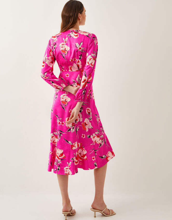 Meredith Floral Midi Wrap Dress, Pink (PINK), large