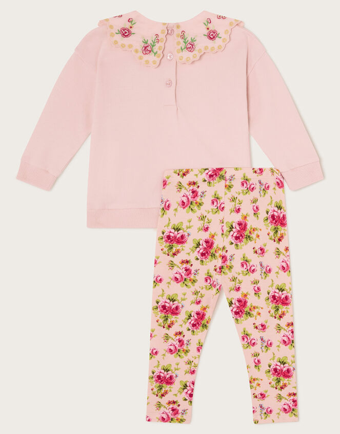 Baby Rosanna Floral Collar Sweatshirt and Leggings Set, Ivory (IVORY), large