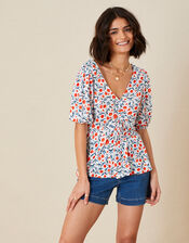 Poppy Pomegrante Print Jersey Top, Ivory (IVORY), large