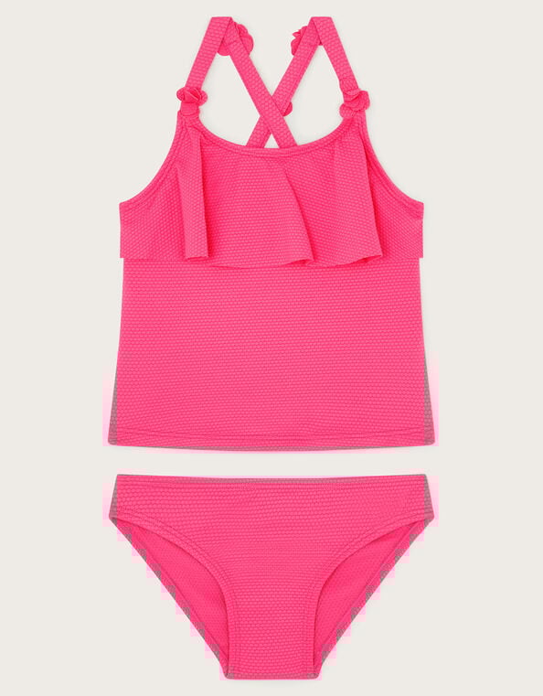 Flower Strap Ruffle Tankini Set, Pink (PINK), large