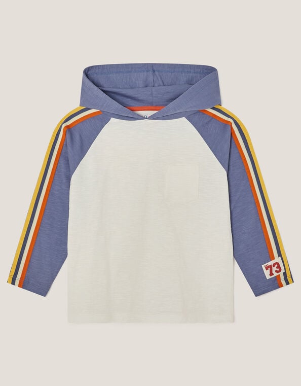 Raglan Stripe Hoodie Top, Ivory (IVORY), large