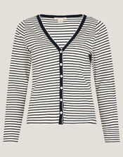 Sil Stripe Jersey Cardigan, Ivory (IVORY), large
