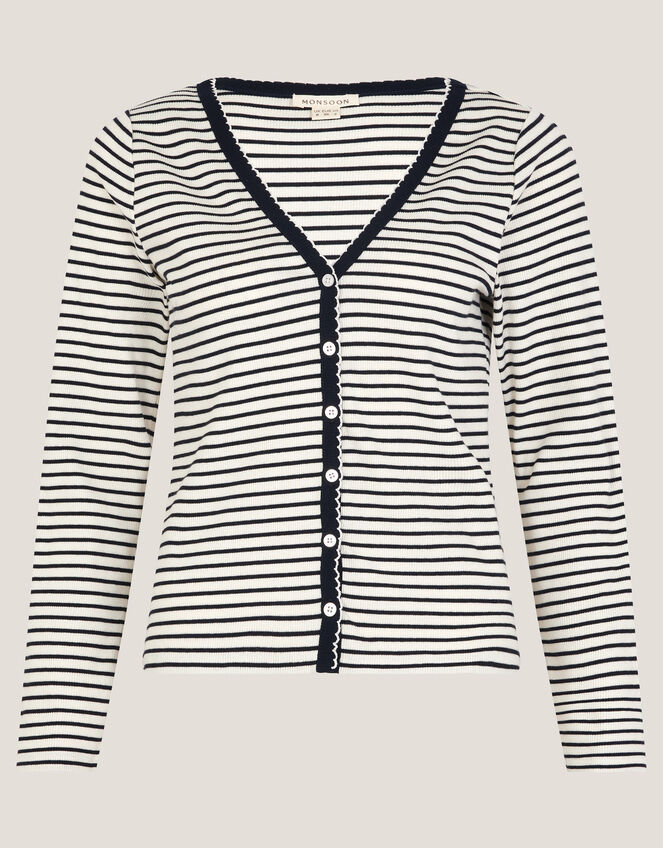 Sil Stripe Jersey Cardigan, Ivory (IVORY), large