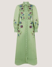Orla Floral Embroidered Midi Shirt Dress, Green (GREEN), large