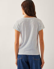 Sasha Button Stripe T-Shirt, Ivory (IVORY), large