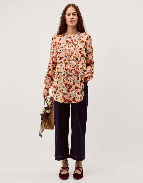 Olive Floral Print Blouse, Ivory (IVORY), large