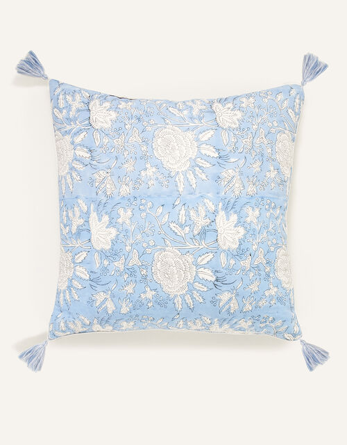 Woodblock Artisan Floral Cushion, , large