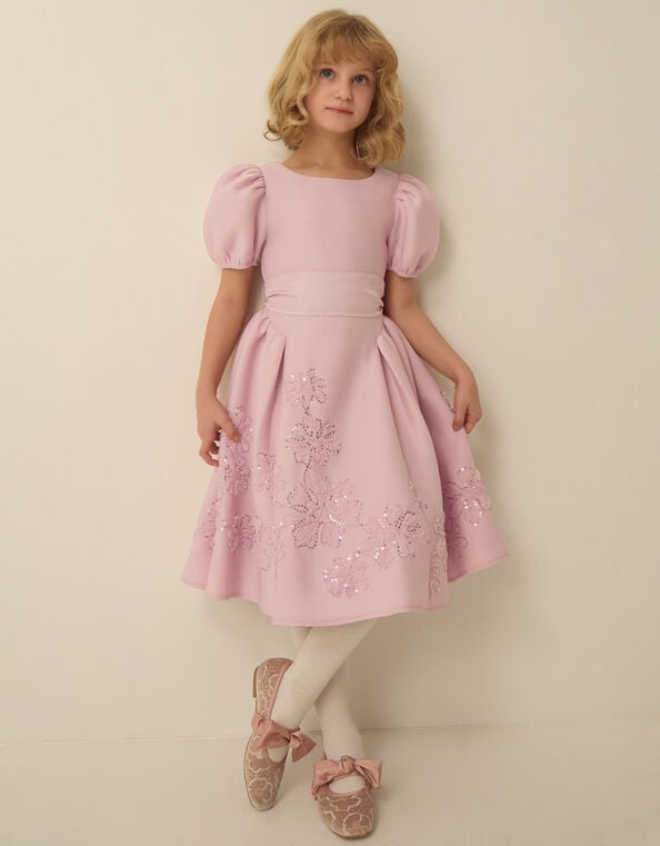 Josie Embellished Puff Sleeve Party Dress, Pink (DUSKY PINK), large