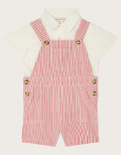 Newborn Stripe Dungarees and Shirt Set, Red (RED), large