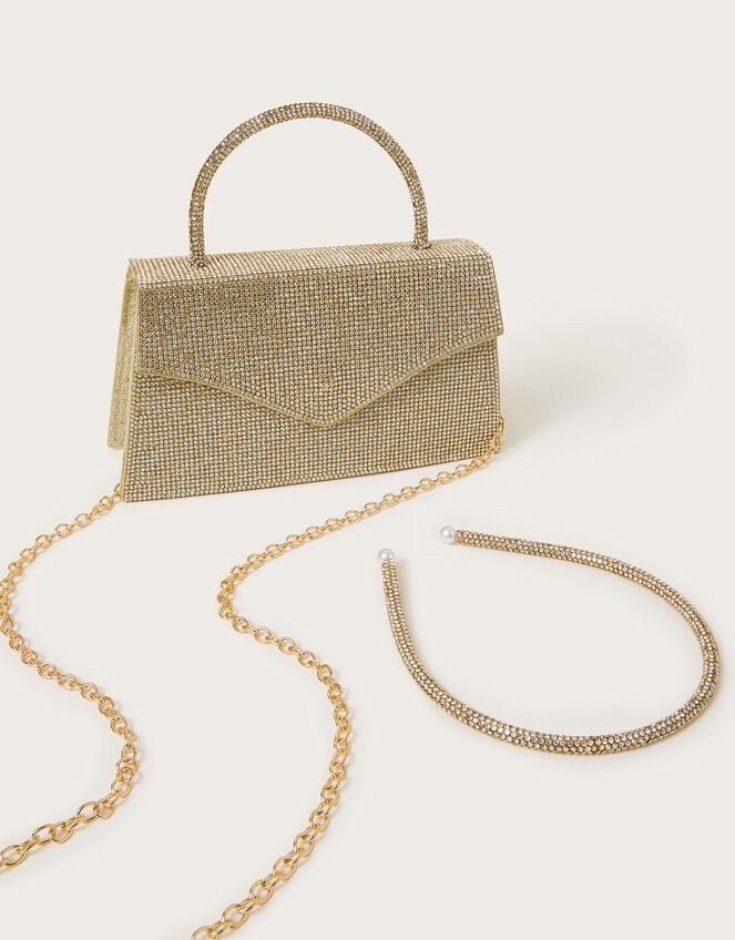 Diamante Handbag and Headband Set, , large