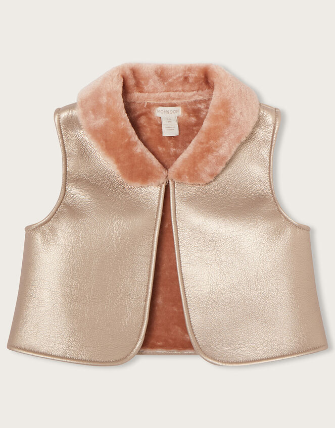 Boutique Metallic Faux Fur Gilet, Pink (PINK), large