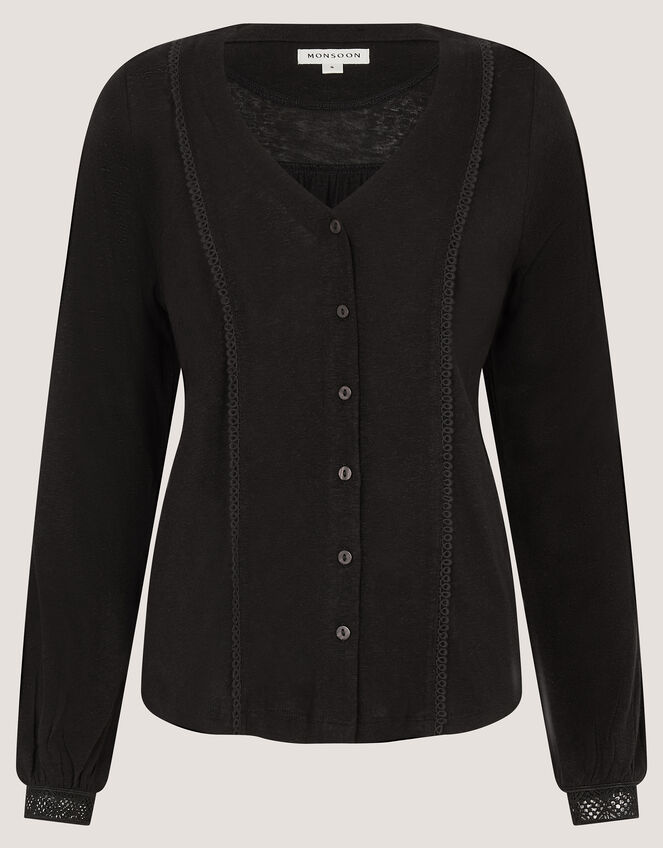Laney Lace Linen Blend Top, Black (BLACK), large