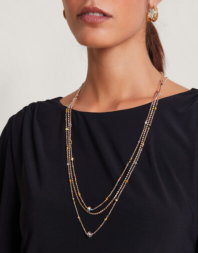 Long Beaded Multi Row Necklace, , large