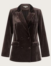Valery Velvet Double Breasted Jacket , Brown (CHOCOLATE), large