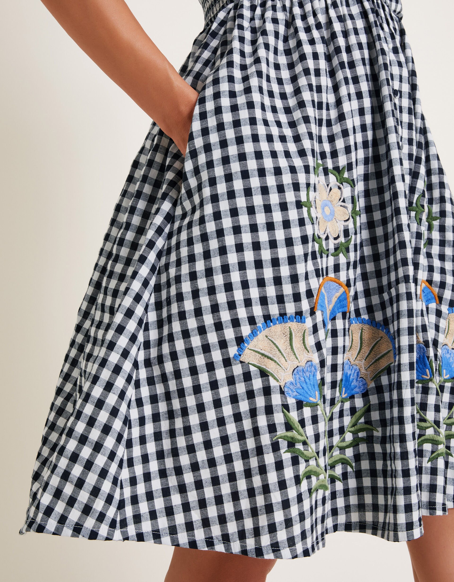 Bria Embroidered Gingham Mini Dress Black Day Dresses Monsoon UK