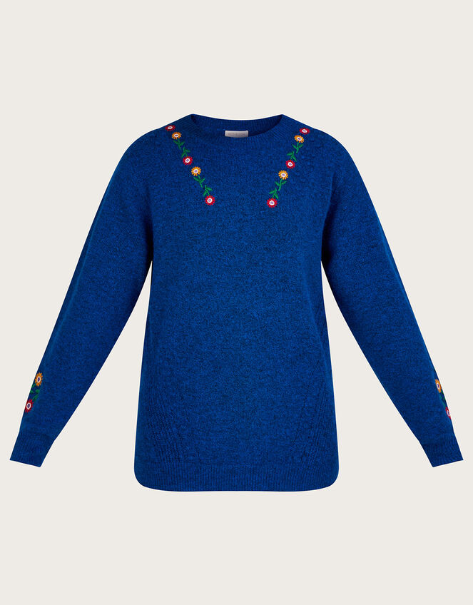 Floral Embroidered Jumper with Recycled Polyester Blue
