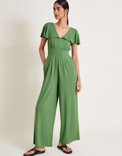 Ronda Ruffle Jersey Jumpsuit, Green (GREEN), large