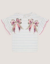 Sequin Bow Stripe T-Shirt, Ivory (IVORY), large