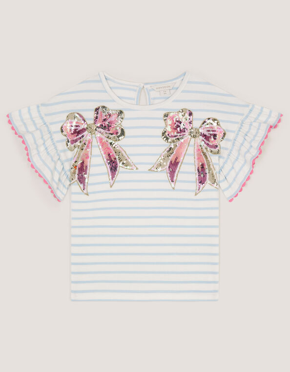 Sequin Bow Stripe T-Shirt, Ivory (IVORY), large