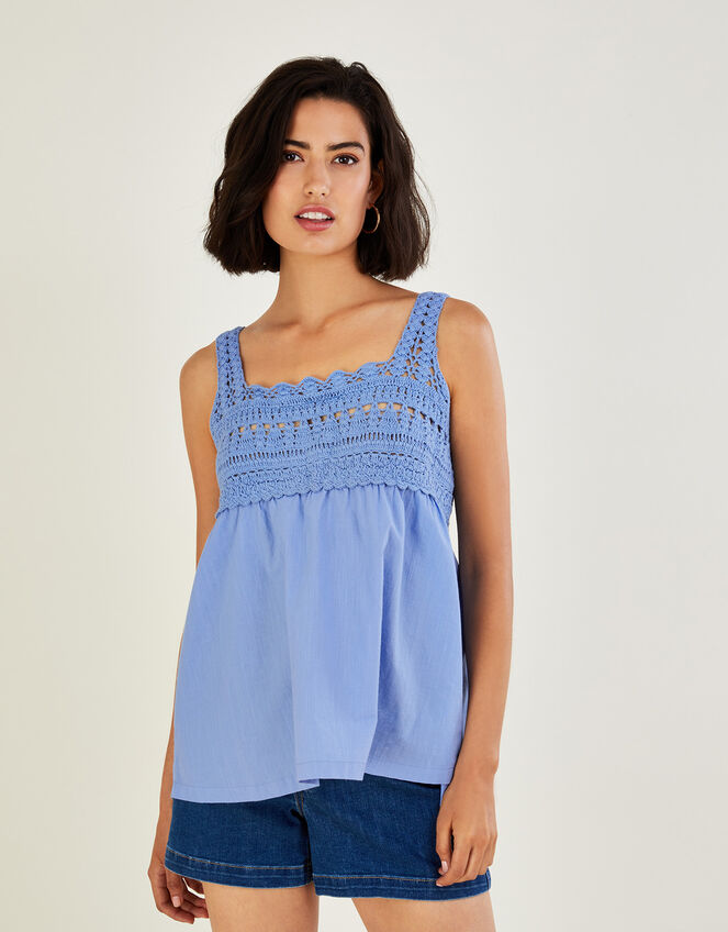 Crochet Trim Cami Top, Blue (BLUE), large