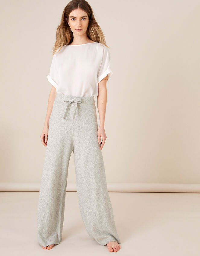 Wide-Leg Knit Lounge Trousers , Grey (GREY), large