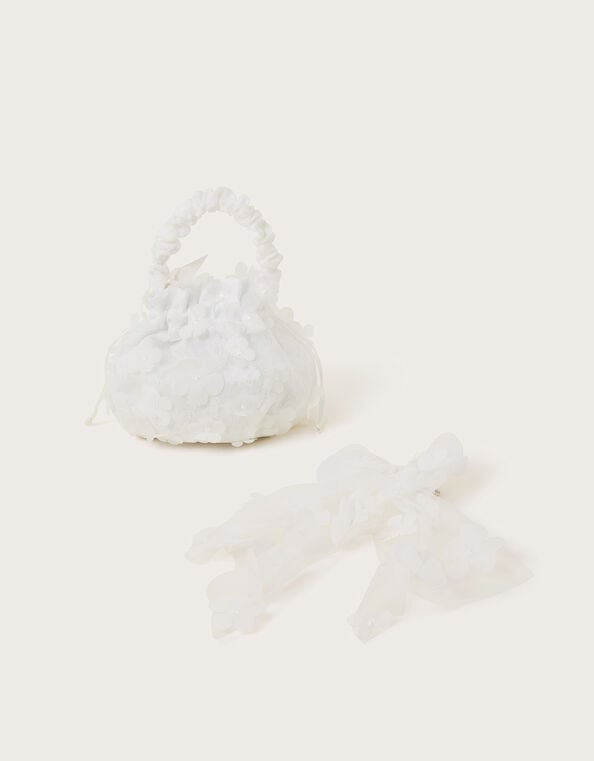 Flower Pouch Bag and Bow Hair Clip Set, , large