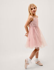 Pansy Embroidered Tulle Dress, Pink (PINK), large