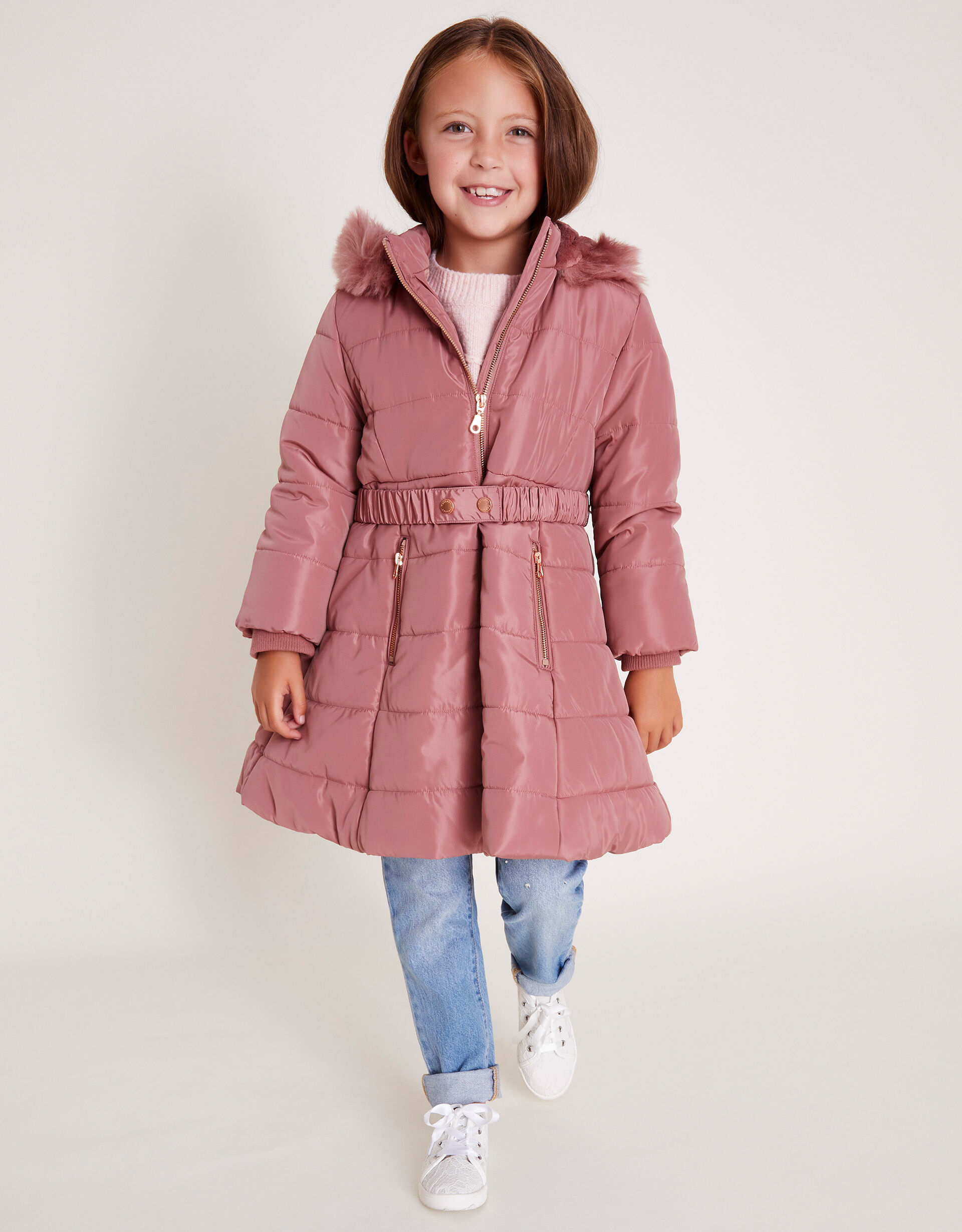 Girls pink padded coat deals