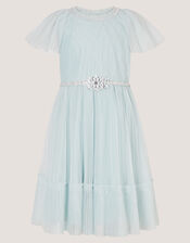 Sky Embellished Pleated Party Dress, Green (SAGE), large