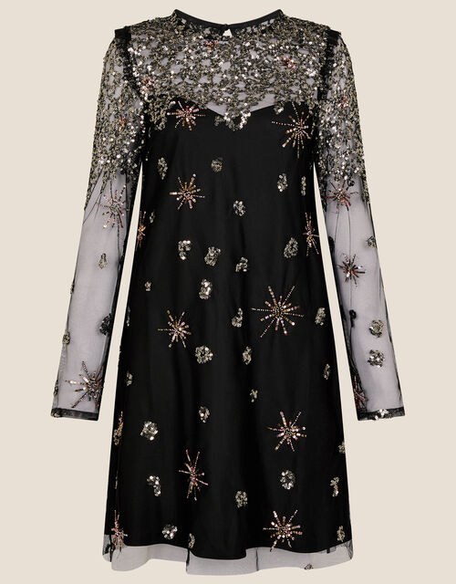 Kate Sequin Starburst Dress, Black (BLACK), large