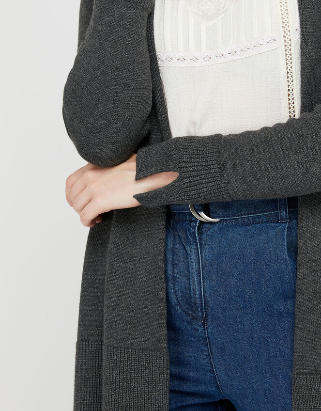 Leela Longline Cardigan, Grey (CHARCOAL), large