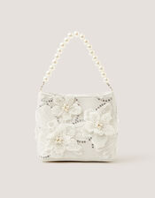 Flower Embellished Mesh Bag, , large