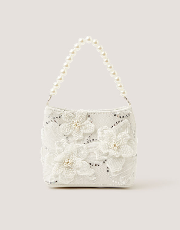 Flower Embellished Mesh Bag, , large