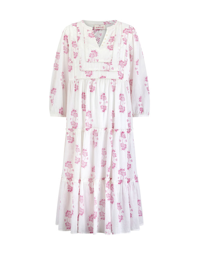 East Millie Hand-Screen Floral Print Midi Dress, Pink (PINK), large