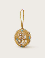 Floral Embellished Velvet Bauble, Gold (GOLD), large