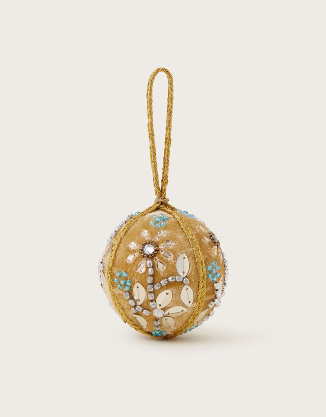 Floral Embellished Velvet Bauble, Gold (GOLD), large