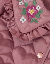 Embroidered Heart Quilted Coat, Pink (PINK), large