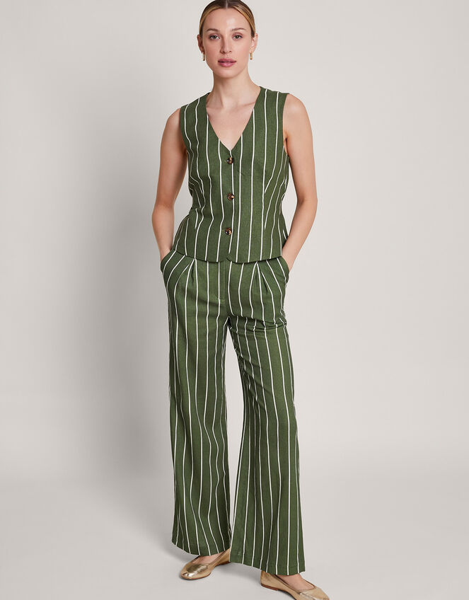 Susan Stripe Trousers, Green (KHAKI), large